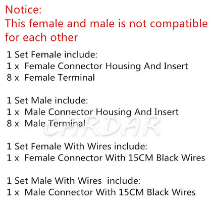 8 Pin 2.8 Series Yellow Car Unsealed Cable Connector Automobile Male Plug Female Socket Auto Plastic Housing Plug