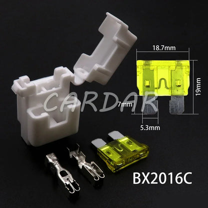 Standard Car Insurance Socket White Medium Fuse Box Assembly with 2pcs Terminals Middle Blade Fuse Holders