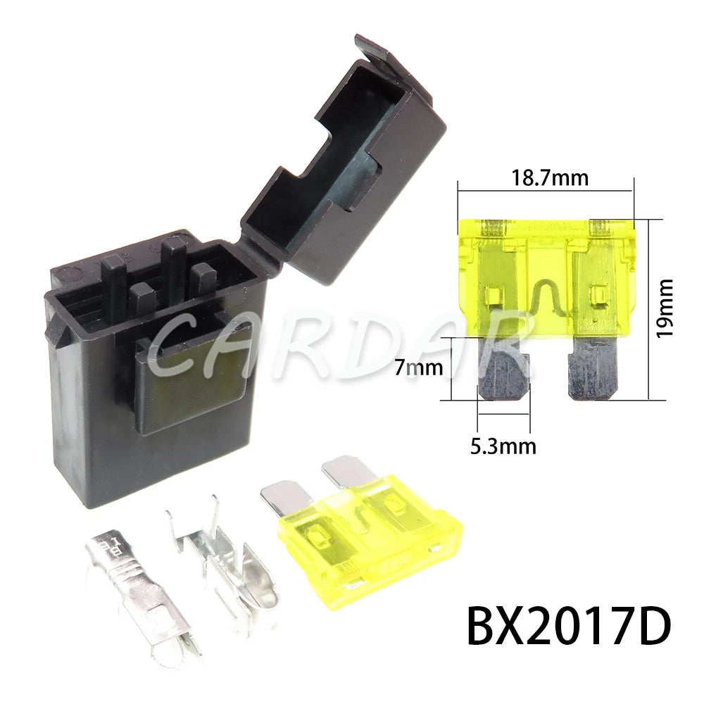 BX2017A BX2017D Medium Car Fuse Holder with Crimp Terminal Black Lighter Frontal for Standard Fuses