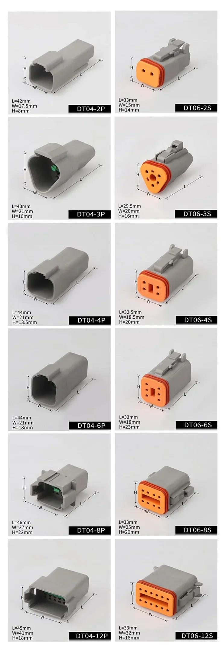 Deutsch DT 2 3 4 6 8 12 Pin Waterproof Connector Electrical Wire Socket 22-16AWG For Car Bus Motor Truck Engine Gearbox