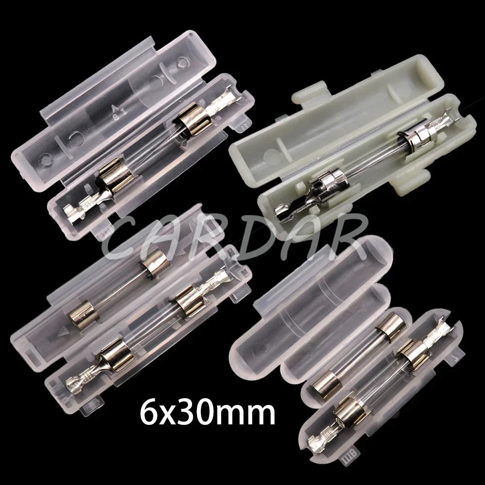 6x30mm 6*30mm White Double Glass Tube Fuse Holder Flip Type Fuses Box Fuse Socket With Terminal