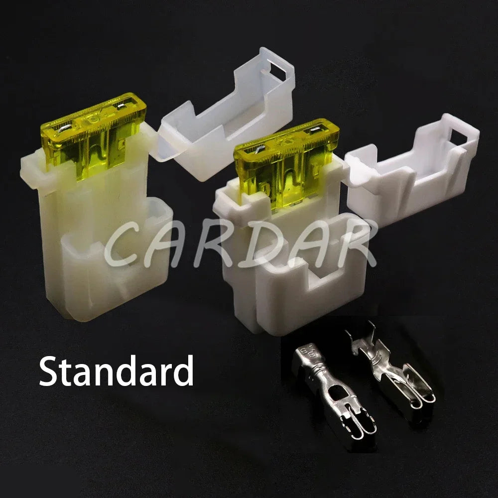 Standard Car Insurance Socket White Medium Fuse Box Assembly with 2pcs Terminals Middle Blade Fuse Holders